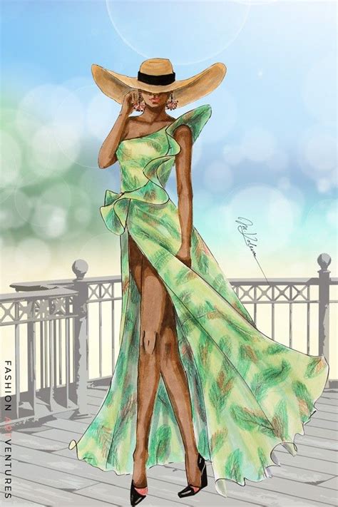 View fashion illustration research papers on academia.edu for free. Long summer dress inspired by palm trees in 2020 | Fashion ...