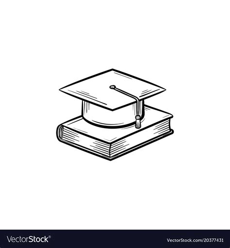 Graduation Cap On Book Hand Drawn Sketch Icon Vector Image
