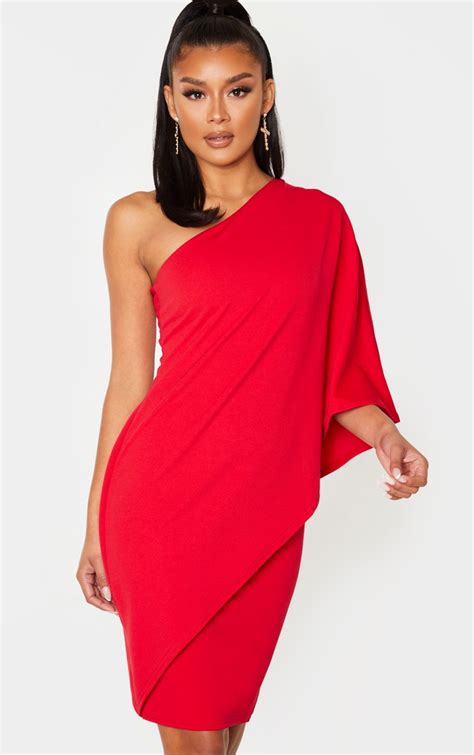 Red One Sleeve Midi Dress Dresses Prettylittlething