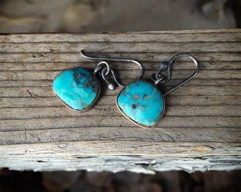 Vintage Small Sterling Silver Turquoise Earrings For Woman Minimalist