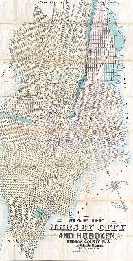 Vintage Map Of Jersey City And Hoboken Drawing By Cartographyassociates