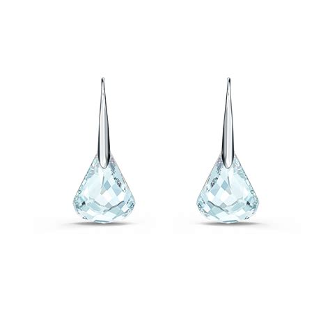 Swarovski Spirit Rhodium Plated Aqua Crystal Drop Earrings