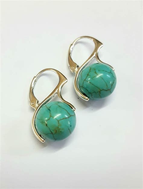 Genuine Turquoise Raw Stone Earrings Gemstone Earring Sterling Etsy