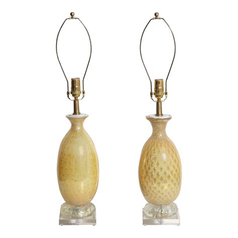 1950s Yellow And White Murano Glass Table Lamps With Silver Inclusions A Pair Chairish