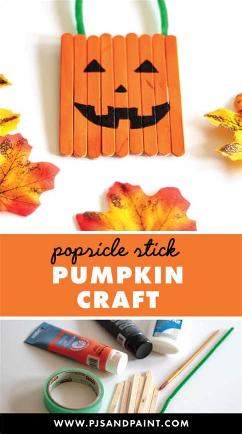 Popsicle Stick Pumpkin Craft Pjs And Paint Halloween Crafts For Kids