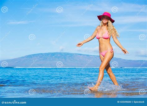 Woman Walking On Tropical Beach Stock Photo Image Of Caucasian Hawaii