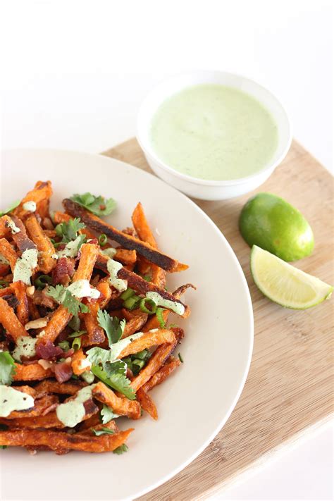 As much as i like sweet potatoes, i am well aware that not everybody feels the same as i do. SWEET POTATO FRIES WITH BACON AND CILANTRO LIME SAUCE ...