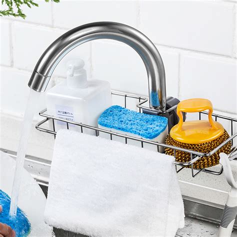 Kitchen Faucet Sponge Storage Rack Soap Brush Holder Sink Organizer