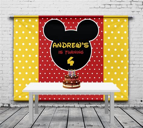 Mickey Mouse Birthday Backdrop Mickey Mouse Head And Ears Etsy