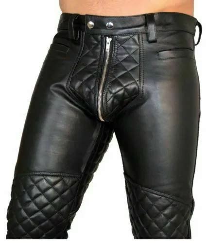 mens real leather biker pant double zip quilted for gay bluf breeches lederhosen 109 00 picclick