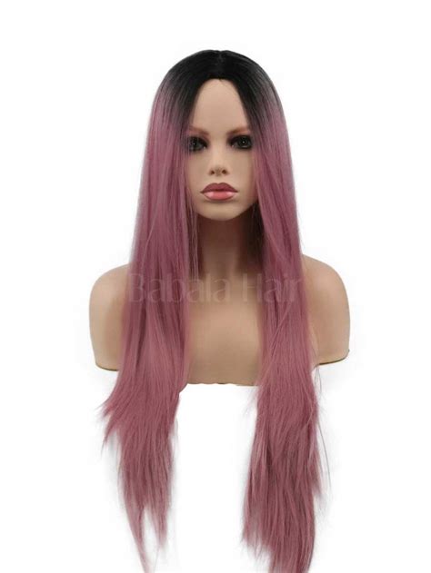 Ombre Pink Long Straight Non Lace Wefted Wig Synthetic Wigs Babalahair
