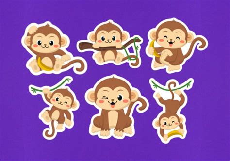 Set Of 6 Cute Monkey Stickers Monkey Sticker Pack 2 Etsy