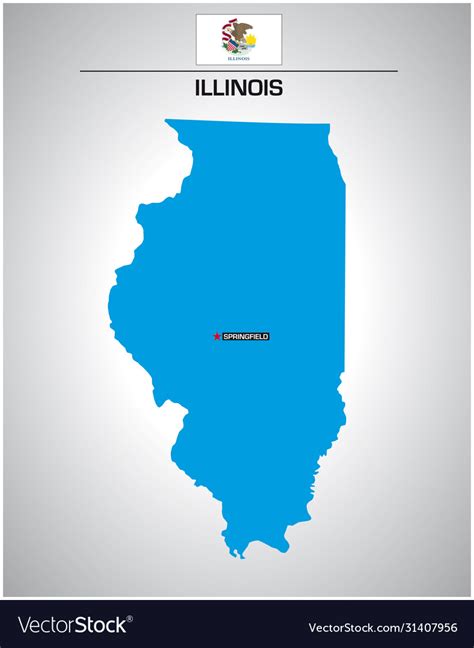 Simple Outline Illinois Map With Flag Royalty Free Vector