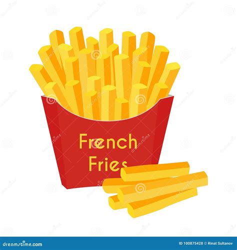 Fast Food French Fries Cartoon Flat Style Vector Illustration Stock