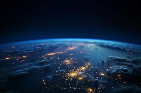 Vista Nocturna Del Planeta Tierra Desde El Espacio Elementos De Esta