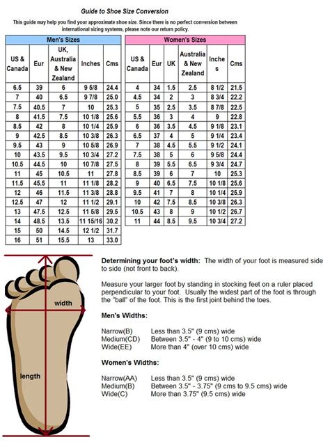 How To Determine Foot Width Size Hacks Useful Shoe Size Conversion