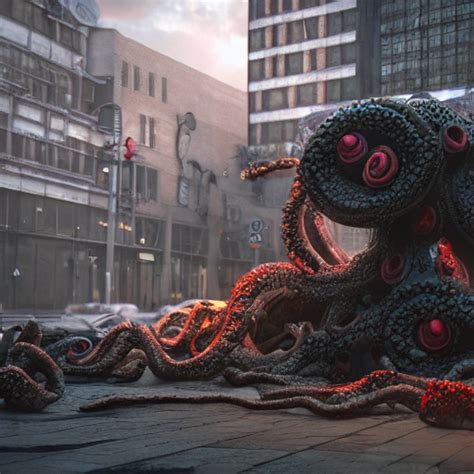 Prompthunt Lovecraftian Horror Tentacle Monster Demolishing City Movie Monster Digital Art