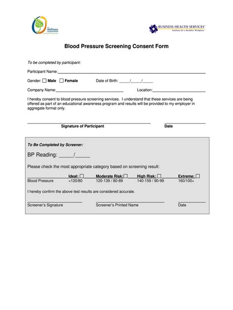 Blood Pressure Screening Consent Form Fill And Sign Printable