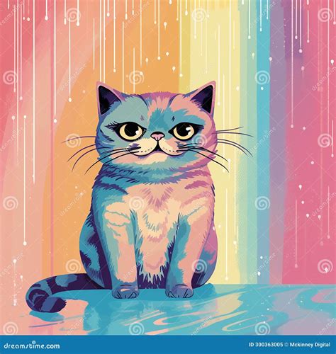 Pastel Colored Rainbow Kitten In Cute Abstract Digital Illustration