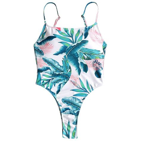 2018 Summer Tropical Leaf Print High Waist Bikini Women One Piece Wire