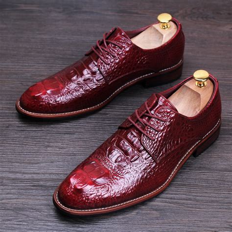 Burgundy Croc Patent Lace Up Mens Oxfords Loafers Dress Business Shoes