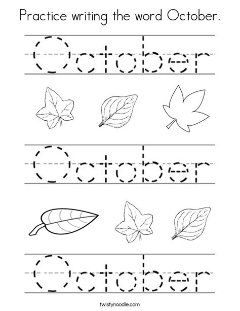 With the practice of coloring on the animal coloring pages, your child gets the option to know the animal better. Practice writing the word October Coloring Page - Twisty ...