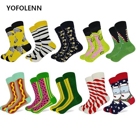 10 Pairslot High Quality Combed Cotton Funny Socks For Men 10 Patterns Long Happy Crew Casual