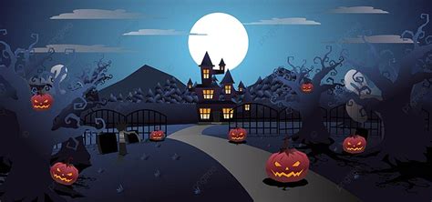 Halloween Witch Castle With Pumpkins Background Happy Halloween Witch