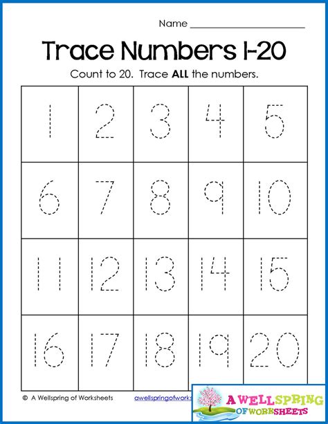 Trace Numbers 1 20 Write And Fill In The Numbers Too Tracing