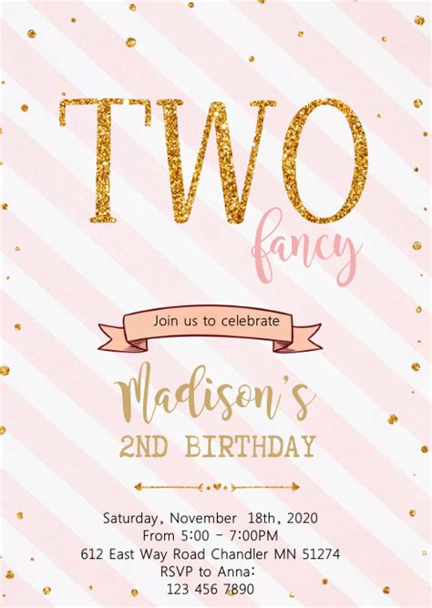 Two Fancy 2nd Birthday Party Invitation Template Postermywall