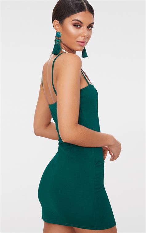 Emerald Green Extreme Thigh Split Panelled Plunge Bodycon Dress