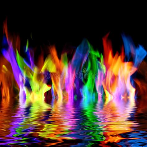 Photo About Colorful Flames With Reflection In Water Image Of