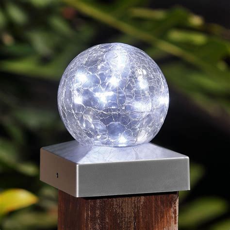 Solar Crackle Glass Ball Post Deck Cap Led Lights Garden Outdoor Fits 4