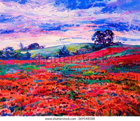 Original Oil Painting Poppy Field Front 스톡 일러스트 369548588 Shutterstock