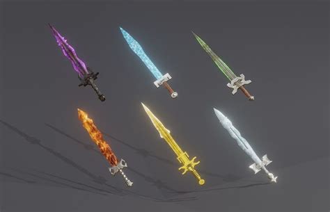 3d Model Collection 6 Elemental Swords Magic Swords Vr Ar Low