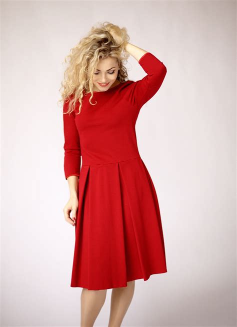 Long Sleeve Dress In Red Dresses For Women Red Formal Dress Etsy