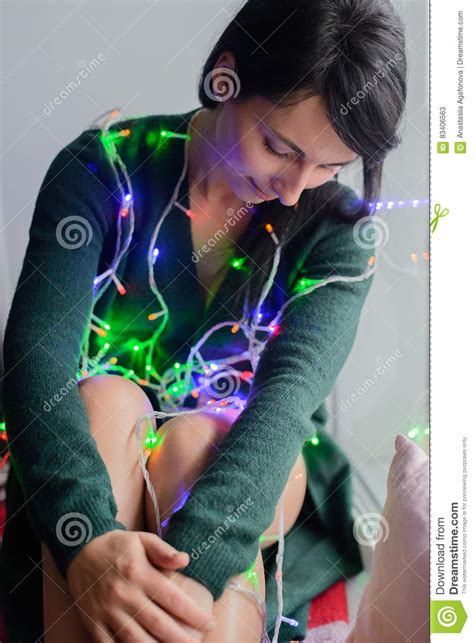 Portrait Of White Caucasian Woman With A Festive Garland Stock Image
