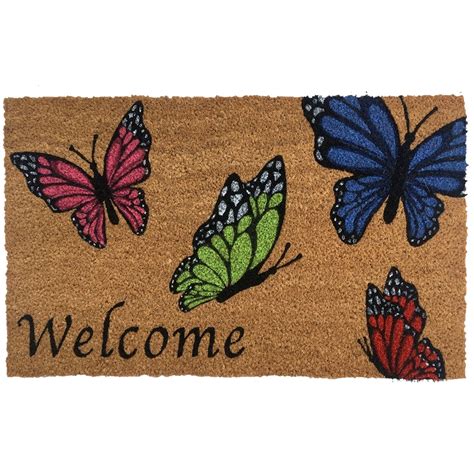 Welcome Butterflies Spring Coir Doormat Natural Fiber Outdoor 18 X 30