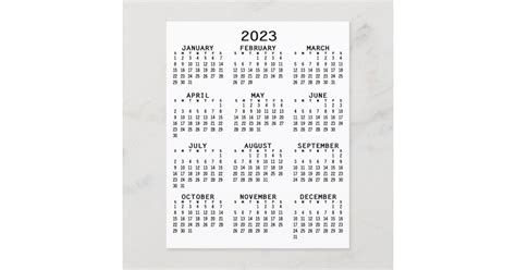 2023 Calendar Mini Full Year View Flat Sheet Paper Zazzle