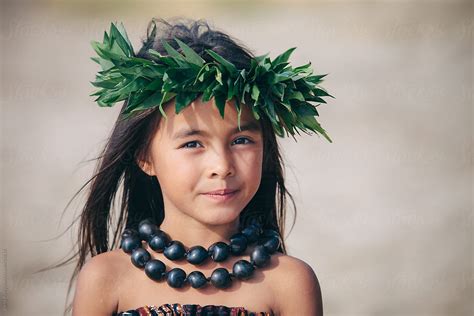 Portrait Of A Young Traditional Hawaiian Hula Dancer Girl Del
