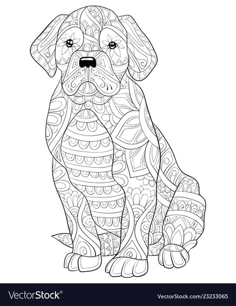Adult Coloring Bookpage A Cute Dog With Ornaments Vector Image