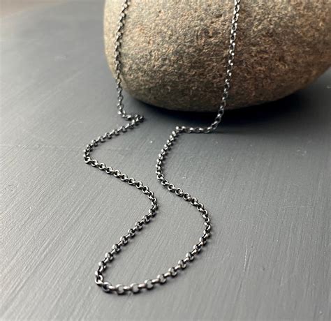 Oxidized Sterling Silver Necklace Chain 165mm Rolo Chain Etsy