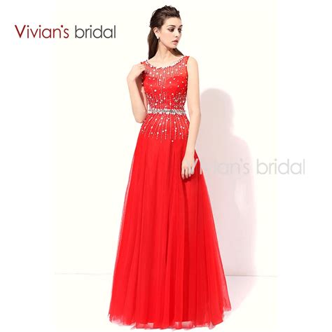 Vivians Bridal Beaded Sequin Red A Line Long Evening Dress Sleeveless