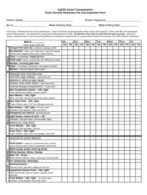 Gadoe Pre Trip Inspection Form Fill And Sign Printable Template Online Us Legal Forms