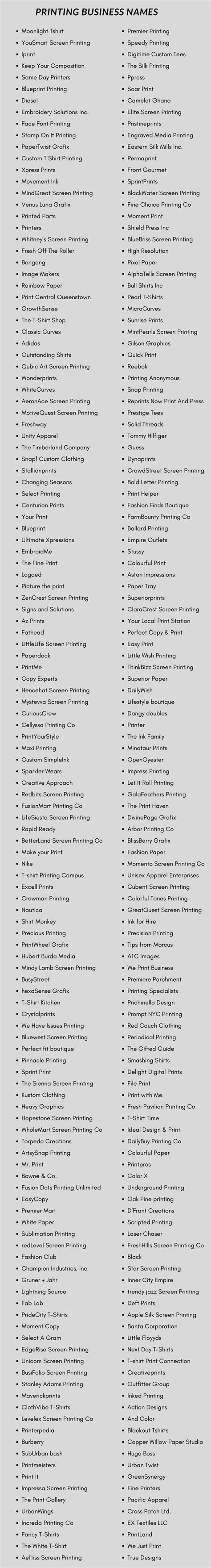 650 Catchy Names For Your Printing Business