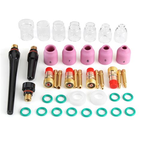 41Pcs TIG Welding Torch Nozzle Stubby Gas Lens Glass Cup Kit For WP17
