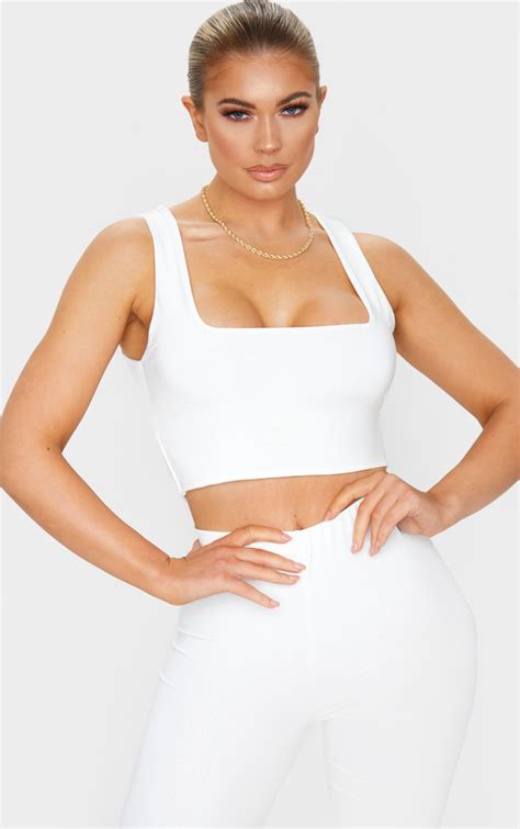 Cream Slinky Square Neck Crop Top Co Ords Prettylittlething Aus