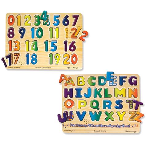 Melissa And Doug Sound Puzzles Set Numbers And Alphabet Wooden Peg