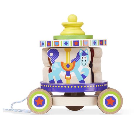 Melissa And Doug First Play Wooden Spinning Carousel Pull Toy With