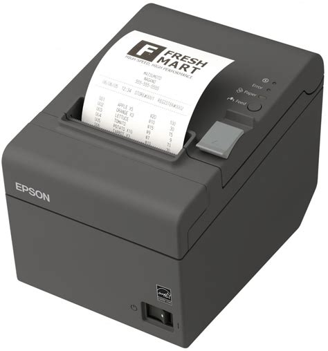 Thermal receipt printer at cash register warehouse. Epson TM-T20ii desktop, thermal receipt printer